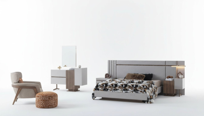 Ensemble de chambre de luxe avec lit complet + 2 tables de chevet, 3 pièces. Ensemble moderne neuf.