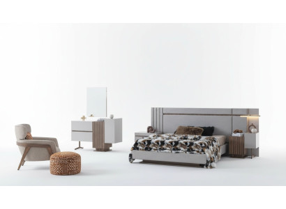 Ensemble de chambre de luxe avec lit complet + 2 tables de chevet, 3 pièces. Ensemble moderne neuf.