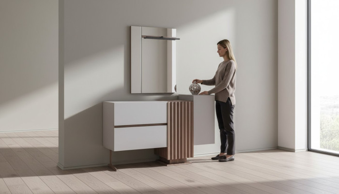Coiffeuse moderne Mobilier de chambre grise Coiffeuse avec miroir