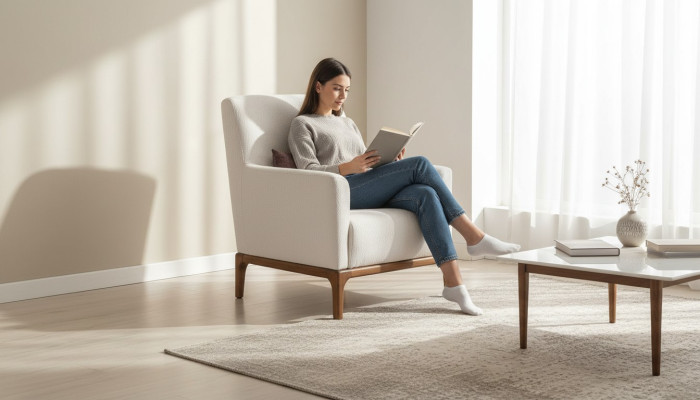 Fauteuil design 1 place Luxe Relax en tissu blanc Fauteuil dans le salon Club Lounge