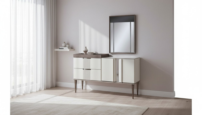 Coiffeuse de design avec miroir Mobilier de chambre de luxe 2 pièces. Style