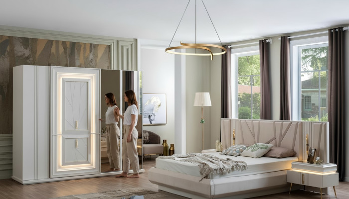 Ensemble de chambre à coucher Lit de luxe 2x table de nuit Armoire Ensemble de meubles 4 pièces