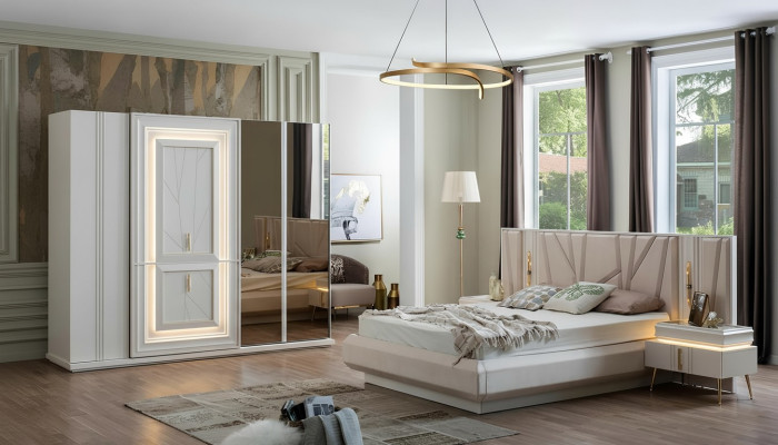 Ensemble de chambre à coucher Lit de luxe 2x table de nuit Armoire Ensemble de meubles 4 pièces