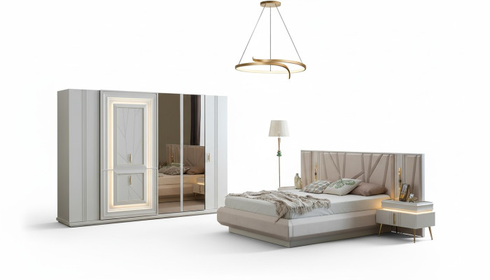 Ensemble de chambre à coucher Lit de luxe 2x table de nuit Armoire Ensemble de meubles 4 pièces