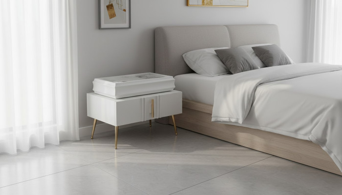 Tables de chevet exclusives Mobilier de designer Couleur beige dans la chambre à coucher nouvelle