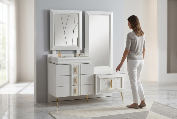 Coiffeuse avec miroir Luxueuse console Ensemble de chambre exclusif 2 pièces