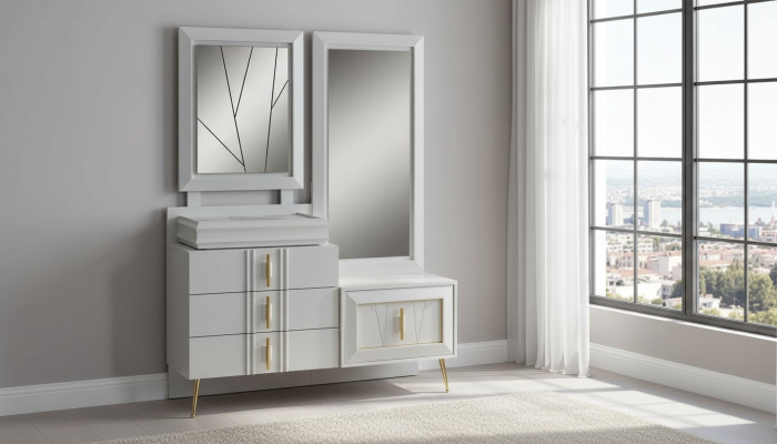 Coiffeuse avec miroir Luxueuse console Ensemble de chambre exclusif 2 pièces