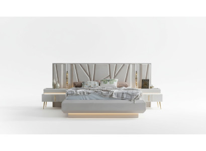 Ensemble de chambre à coucher complet de luxe avec lit + 2 tables de chevet, 3 pièces. Ensemble moderne