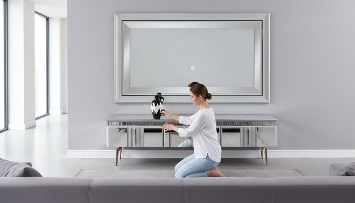 Unité murale Salon Gris Meuble Buffet Panneau mural TV panneau 2 pièces