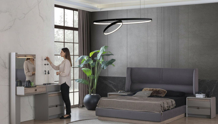 Ensemble de chambre exclusif Style Lit + Coiffeuse et 2 tables de chevet 4 pièces.