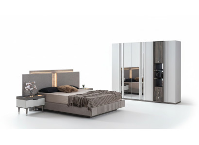 Ensemble de chambre à coucher Lit moderne 2x Table de chevet et Armoire 4 pièces neuves