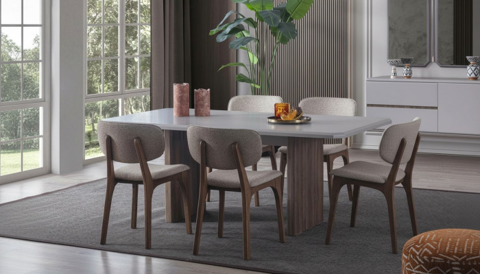 Ensemble de salle à manger design. Composé de 5 pièces. Table à manger et 4 chaises modernes.