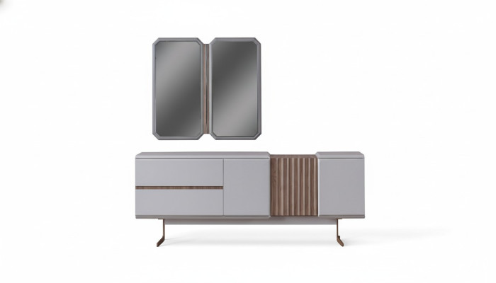 Buffet exclusif pour salle à manger 2x Commode avec miroir 210cm Style Bois 3 pièces