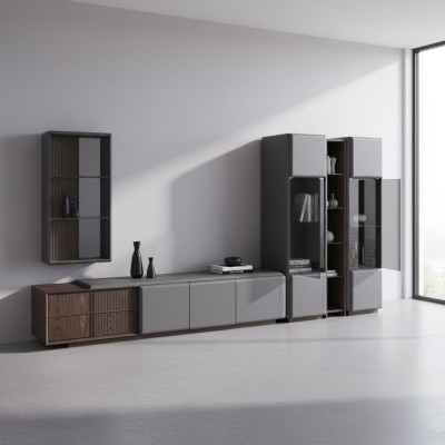 ensemble de salon exclusif TV armoire 2x vitrine étagère murale étagères 4 pièces.