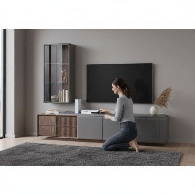 Ensemble de salon design TV Armoire avec étagère murale exclusive Étagère 2 pièces.