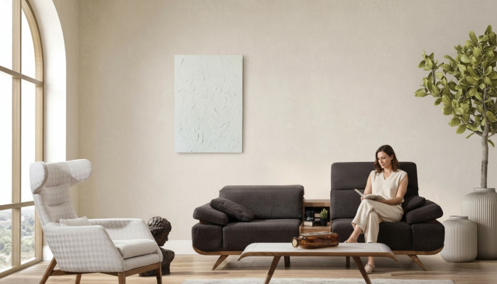 Ensemble de sièges marron-blanc Trois places Luxueux Revêtement en tissu Fauteuil Ensemble de 2 pièces
