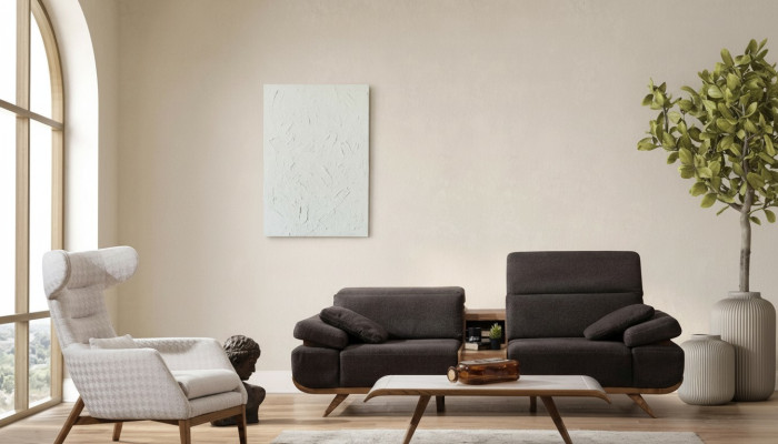 Ensemble de sièges marron-blanc Trois places Luxueux Revêtement en tissu Fauteuil Ensemble de 2 pièces