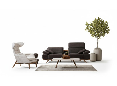 Ensemble de sièges marron-blanc Trois places Luxueux Revêtement en tissu Fauteuil Ensemble de 2 pièces