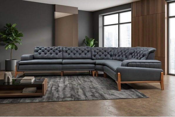 Canapé d'angle de luxe en forme de L avec système audio Moderne Gris Mobilier rembourré en similicuir