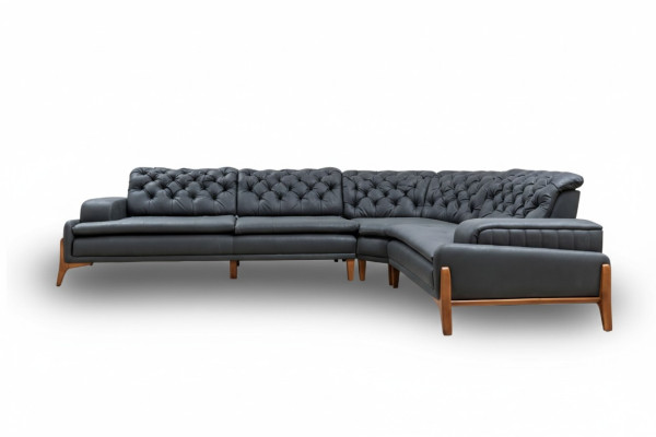 Canapé d'angle de luxe en forme de L avec système audio Moderne Gris Mobilier rembourré en similicuir