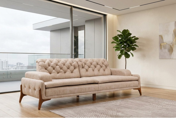 Canapé moderne 3 places Designer Couleur beige Style 240 cm Salon Canapés beige