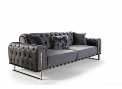 Canapé Chesterfield de luxe 3 places Canapé gris Tissu d'ameublement Canapés