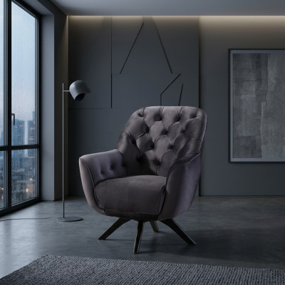 Fauteuil moderne de couleur noire pour salon en textile de design luxueux.