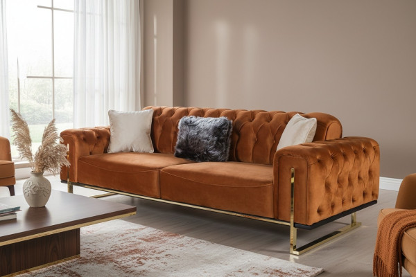 Canapé Chesterfield de luxe 3 places Marron cognac Canapés en tissu d'ameublement