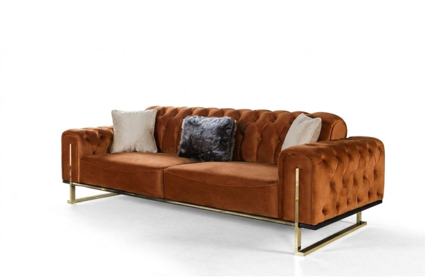 Canapé Chesterfield de luxe 3 places Marron cognac Canapés en tissu d'ameublement