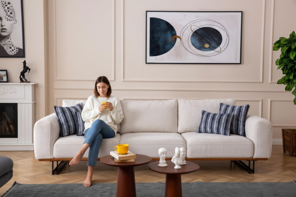 Designer Canapé 4 Places Mobilier Moderne Couleur Blanche de Style Salon