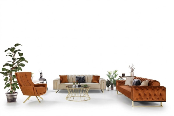 Designer Chesterfield 3-pièces. Suite 2x canapé 3 places fauteuil Moderne Trois places