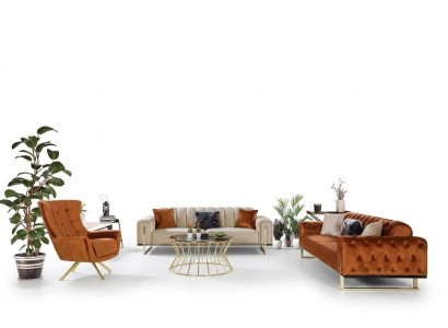 Designer Chesterfield 3-pièces. Suite 2x canapé 3 places fauteuil Moderne Trois places