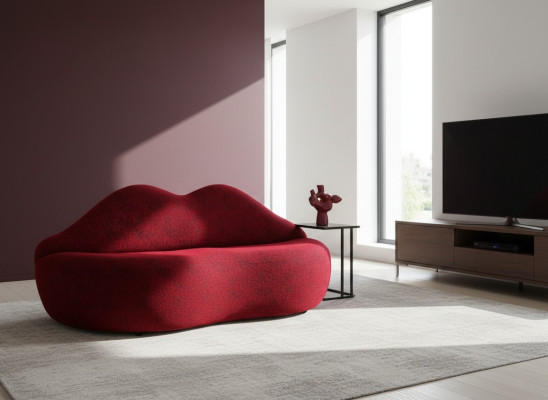 Designer canapé 3 places de couleur rouge en forme de lèvres avec des coussins de siège élégants