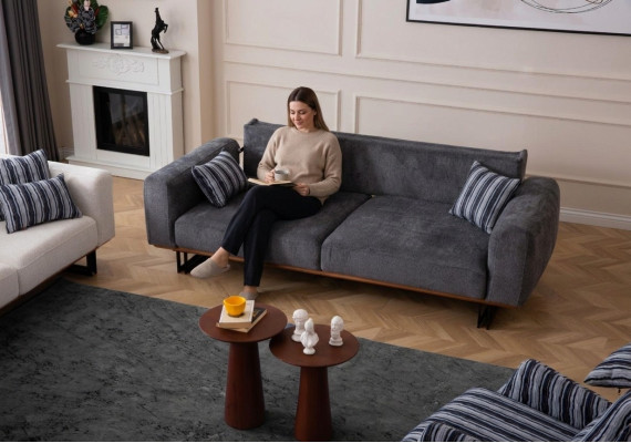 Canapé 230cm Coussin de siège Canapé 3 places Gris Meubles design Salon