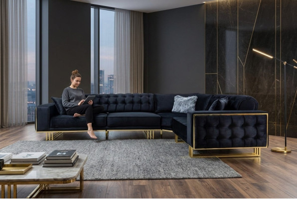 Canapé d'angle exclusif moderne en forme de L de style designer Mobilier Salon Ensemble d'angle