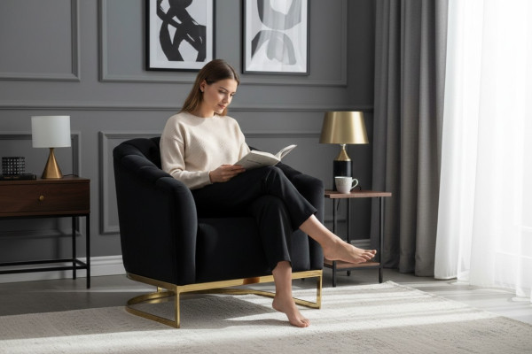 Fauteuil exclusif de luxe éléments noirs en acier inoxydable Meubles de Club Longe