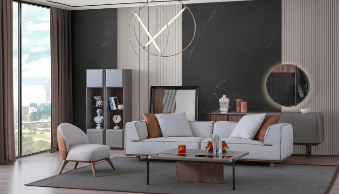 Set de salon de luxe complet e Mobilier Canapé Commode Table basse 5 pièces