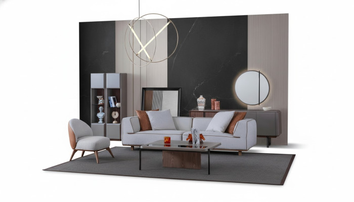 Set de salon de luxe complet e Mobilier Canapé Commode Table basse 5 pièces