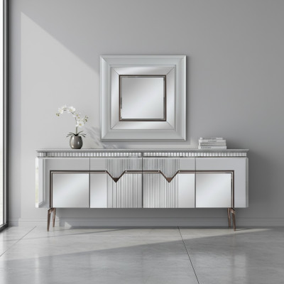Ensemble de salle à manger design Composé de 2 pièces. Buffet Mirror Commode Argent