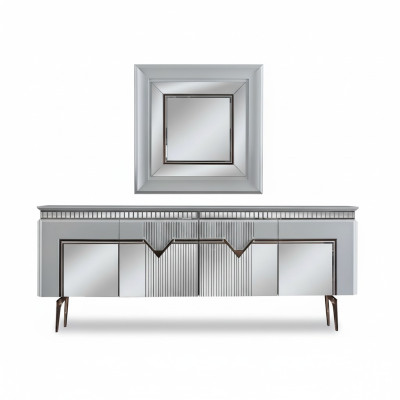 Ensemble de salle à manger design Composé de 2 pièces. Buffet Mirror Commode Argent
