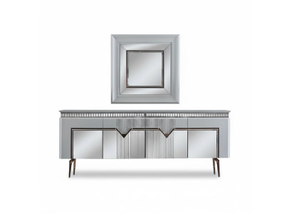 Ensemble de salle à manger design Composé de 2 pièces. Buffet Mirror Commode Argent
