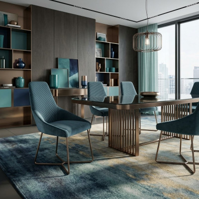 Des chaises design modernes exclusives de couleur verte de luxe dans la salle à manger nouveauté
