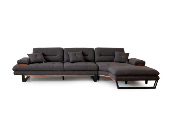 Canapé d'angle gris design en forme de L, mobilier moderne pour le salon, canapé d'angle.