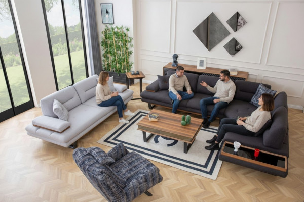 Ensemble élégant de salon moderne avec canapé d'angle en 3 pièces