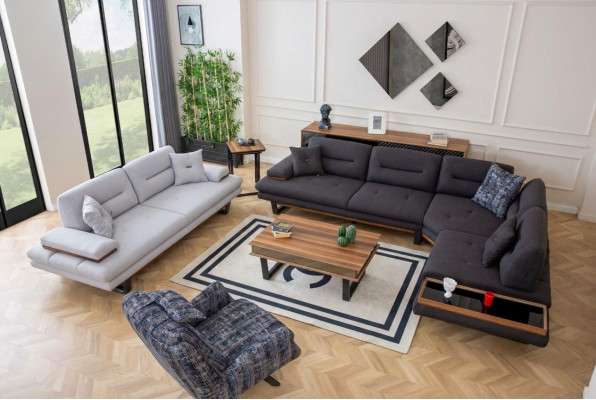 Ensemble élégant de salon moderne avec canapé d'angle en 3 pièces