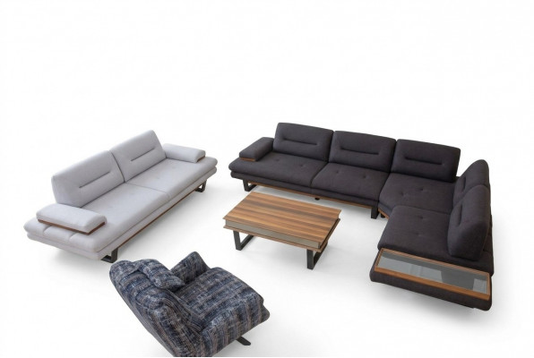 Ensemble élégant de salon moderne avec canapé d'angle en 3 pièces