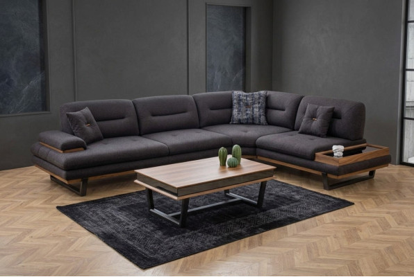 Canapé d'angle en L de style gris de luxe dans le salon Ensemble de coin Designer Canapés