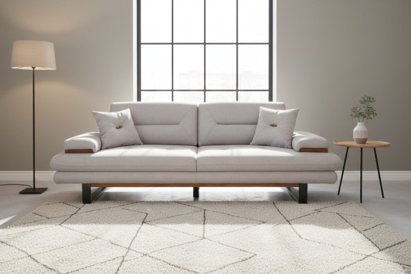 Canapé gris de designer 3 places, mobilier de style moderne dans le salon, canapés de 238 cm