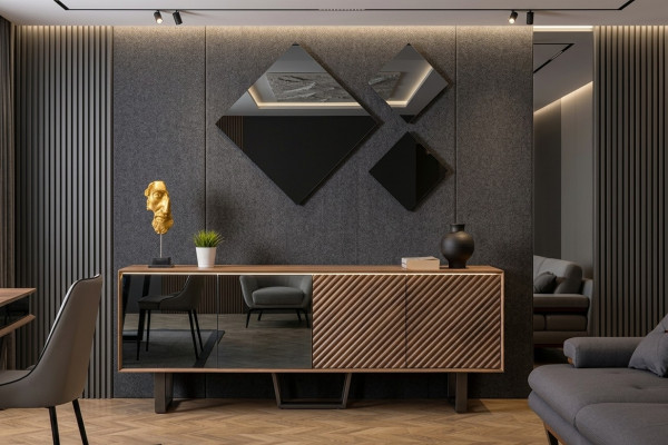 Ensemble salle à manger de designer 4 pièces Buffet avec 3 miroirs Style moderne neuf