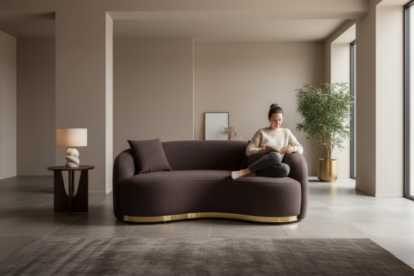 Meubles de salon Canapé de luxe 3 places Design Marron Canapé moelleux en tissu 230cm.